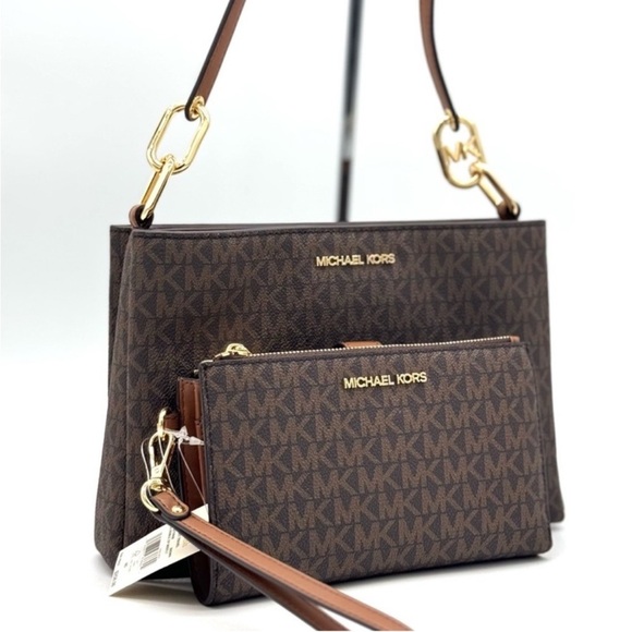 Michael Kors Trisha MD Triple Compartment Bag & Double Zip Wallet Set Brown - Picture 3 of 13